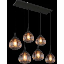 Suspension Verre Fumé-Luminaires Globo Lighting Olsen Suspension Noir, 6 lumières