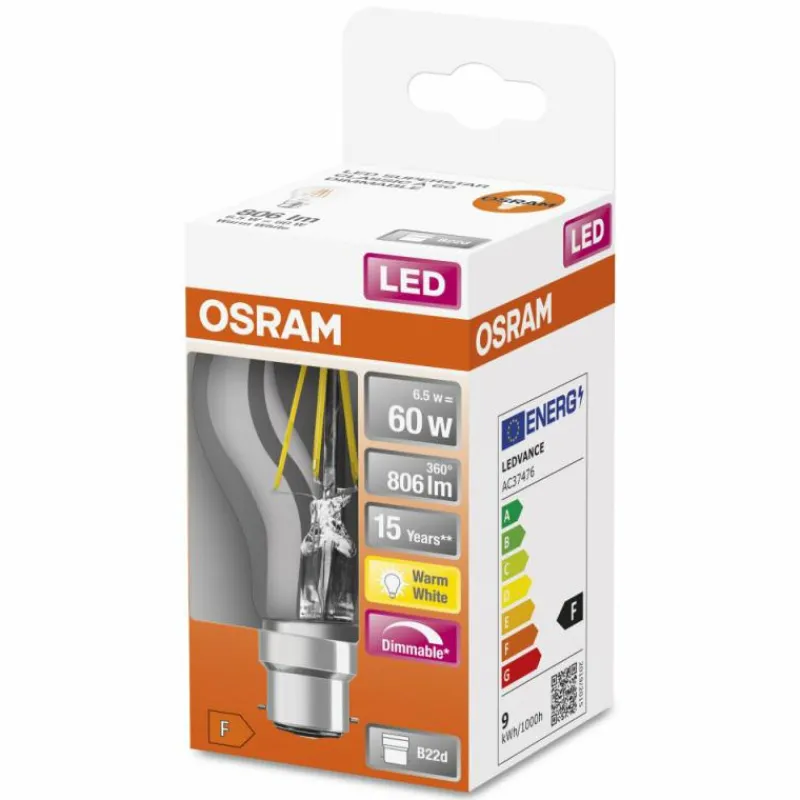 Luminaires Osram OSRAM LED Retrofit B22d 6,5 Watt 2700 Kelvin 806 Lumen
