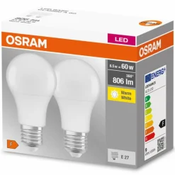 Luminaires Ledvance OSRAM Lot de 2 LED E27 8,5 Watt 2700 Kelvin 806 Lumen