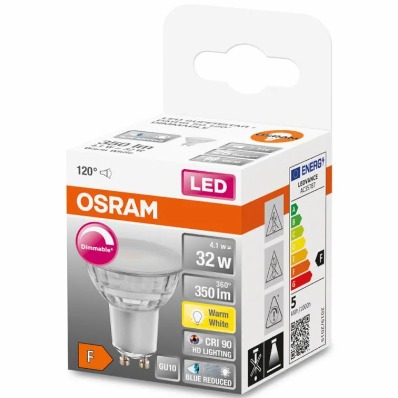 Luminaires Osram OSRAM SUPERSTAR PLUS LED GU10 4,1 watt 2700 kelvin 350 lumen