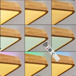 Lampes En Bois-hofstein Panneau LED Batamoto Bois clair, Blanc, 2 lumières, Télécommandes, Changeur de couleurs