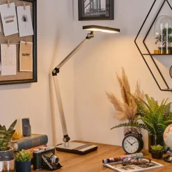 hofstein Pedreiras Lampe de bureau, Lampe à poser, Liseuse LED Noir, Argenté, 1 lumière