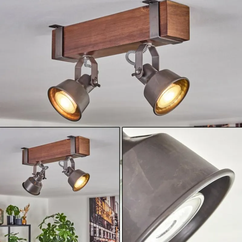 Lampes Industrielles-hofstein Pehefito Plafonnier, Spot de plafond Brun foncé, Gris, 2 lumières