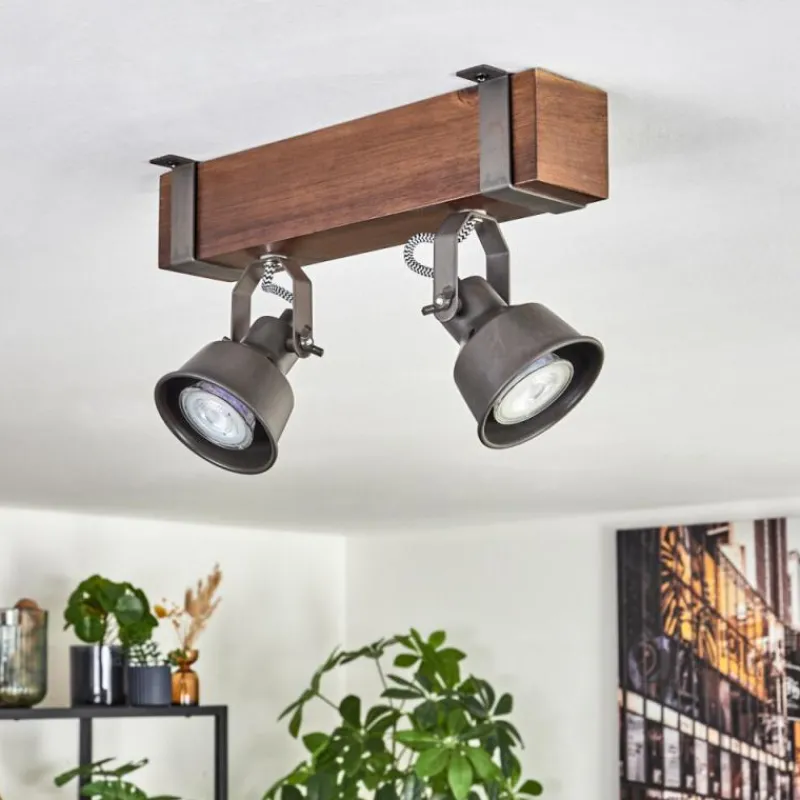 Lampes Industrielles-hofstein Pehefito Plafonnier, Spot de plafond Brun foncé, Gris, 2 lumières