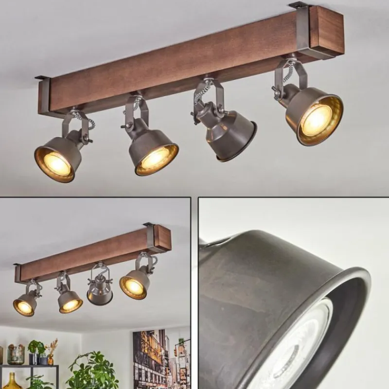 Lampes Industrielles-hofstein Pehefito Plafonnier, Spot de plafond Brun foncé, Gris, 4 lumières