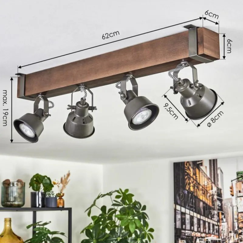 Lampes Industrielles-hofstein Pehefito Plafonnier, Spot de plafond Brun foncé, Gris, 4 lumières