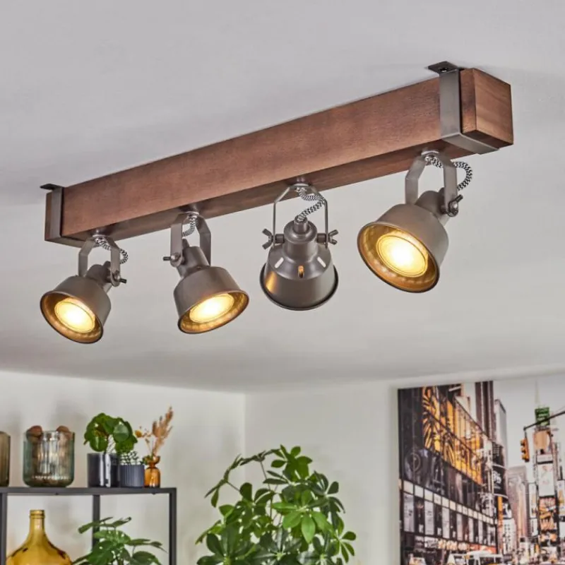 Lampes Industrielles-hofstein Pehefito Plafonnier, Spot de plafond Brun foncé, Gris, 4 lumières