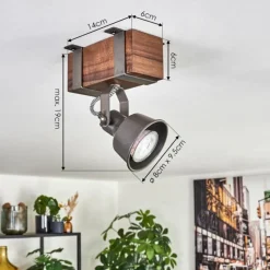 Lampes Industrielles-hofstein Pehefito Plafonnier, Spot de plafond Brun foncé, Gris, 1 lumière