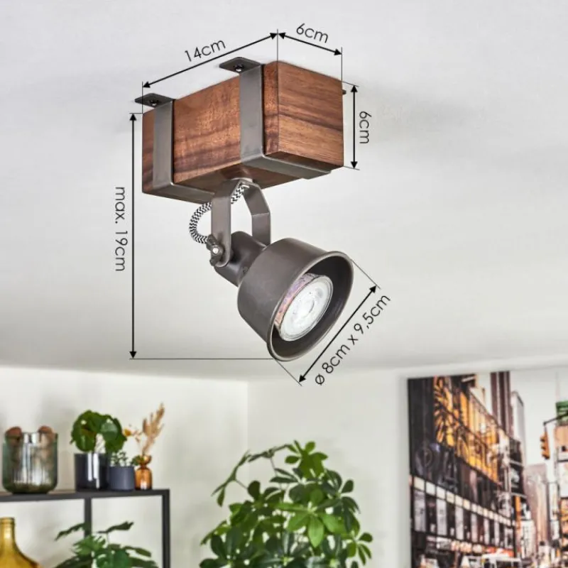 Lampes Industrielles-hofstein Pehefito Plafonnier, Spot de plafond Brun foncé, Gris, 1 lumière