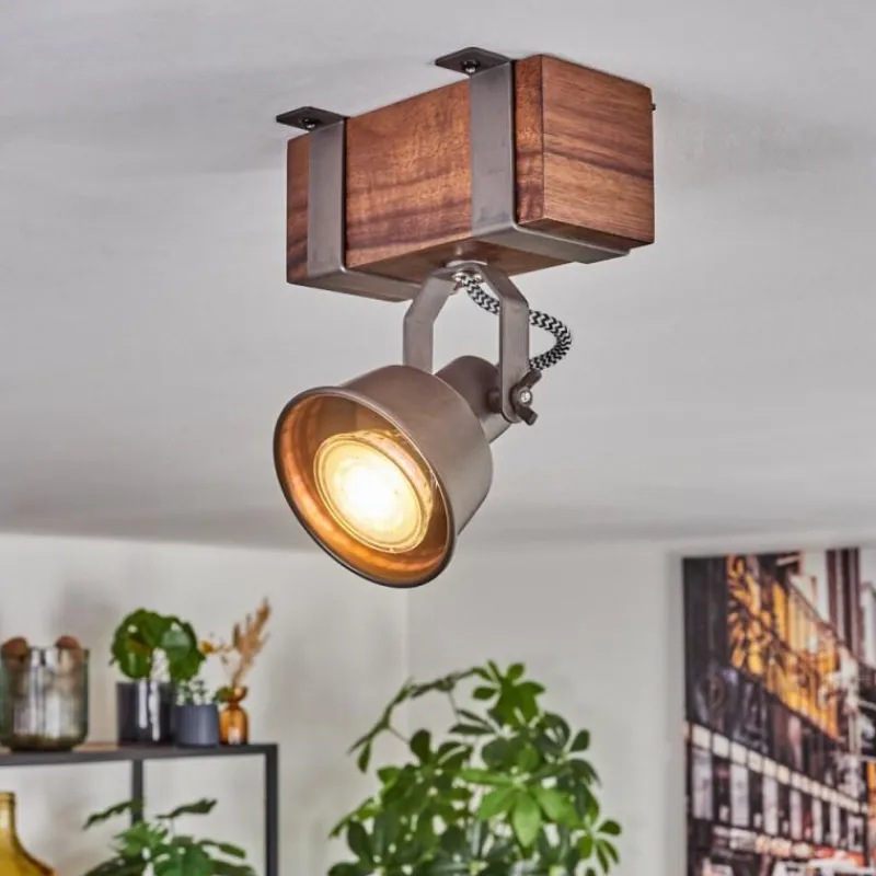 Lampes Industrielles-hofstein Pehefito Plafonnier, Spot de plafond Brun foncé, Gris, 1 lumière