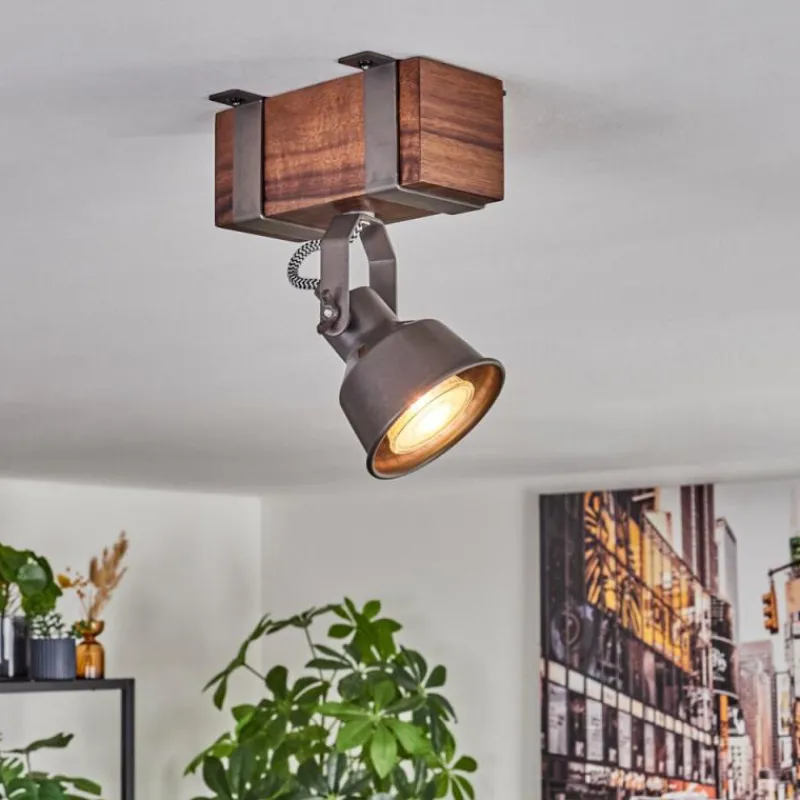 Lampes Industrielles-hofstein Pehefito Plafonnier, Spot de plafond Brun foncé, Gris, 1 lumière