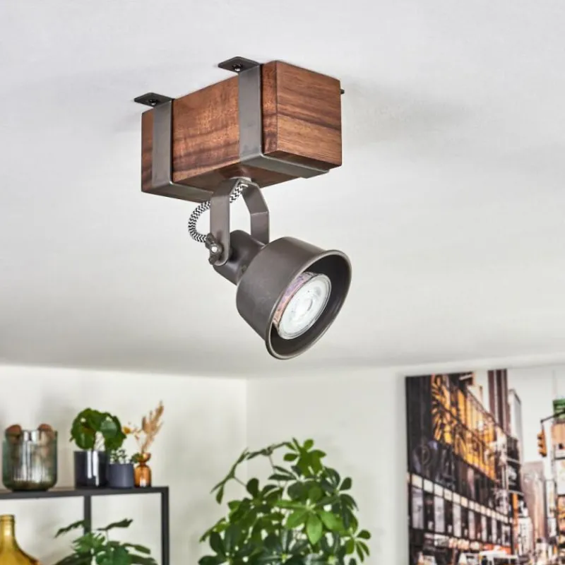 Lampes Industrielles-hofstein Pehefito Plafonnier, Spot de plafond Brun foncé, Gris, 1 lumière