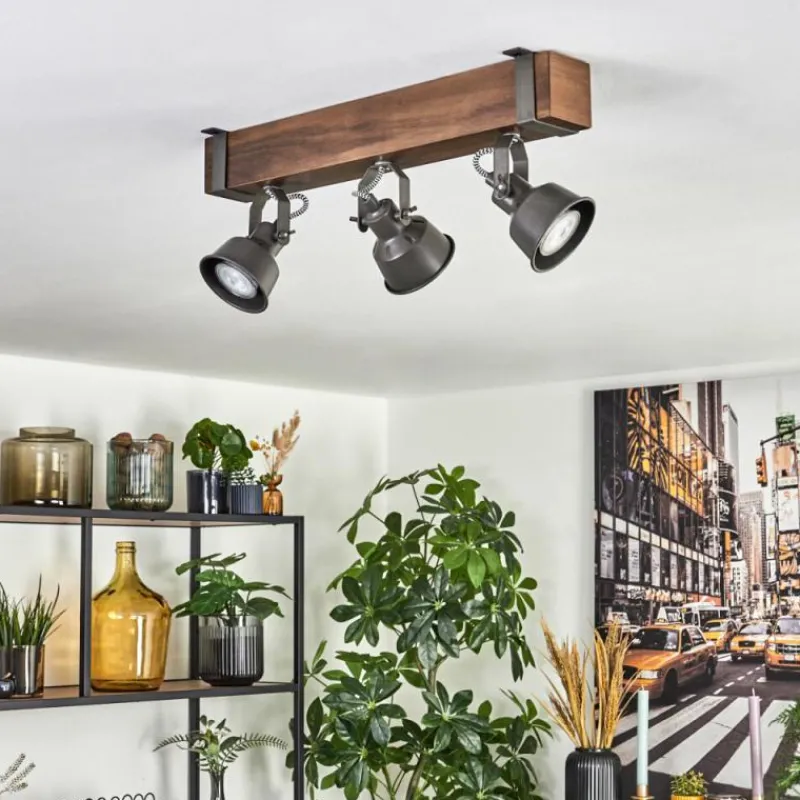 Lampes Industrielles-hofstein Pehefito Plafonnier, Spot de plafond Brun foncé, Gris, 3 lumières
