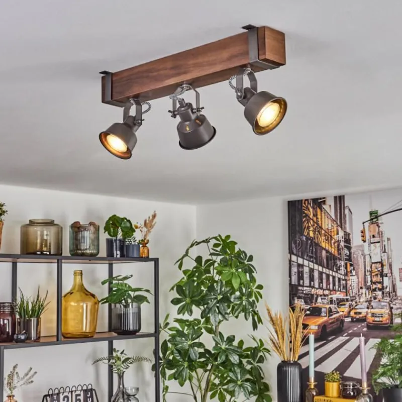 Lampes Industrielles-hofstein Pehefito Plafonnier, Spot de plafond Brun foncé, Gris, 3 lumières