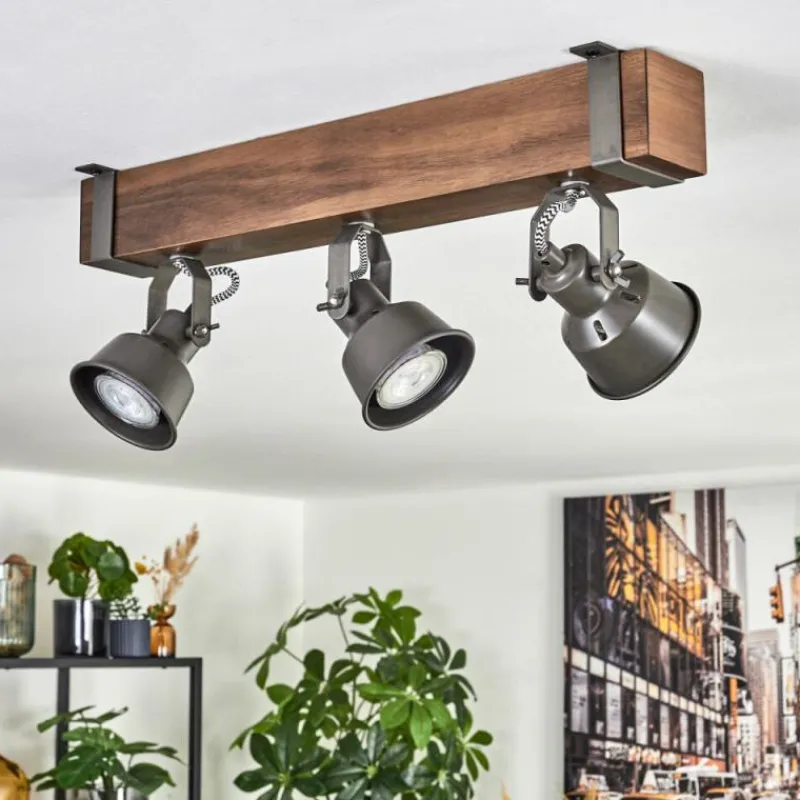 Lampes Industrielles-hofstein Pehefito Plafonnier, Spot de plafond Brun foncé, Gris, 3 lumières