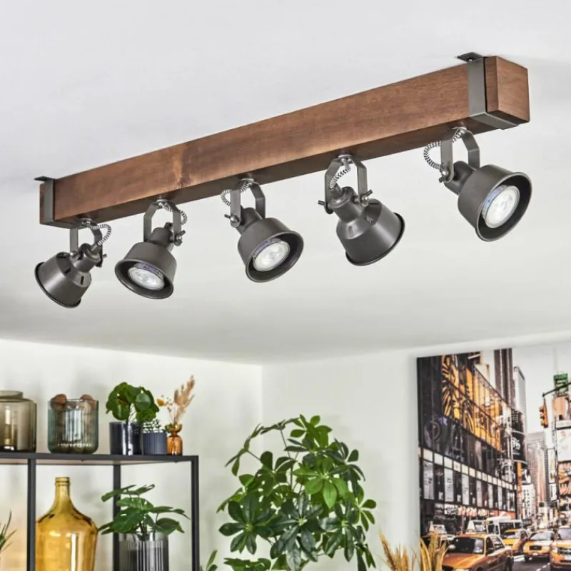 Lampes Industrielles-hofstein Pehefito Plafonnier, Spot de plafond Brun foncé, Gris, 5 lumières