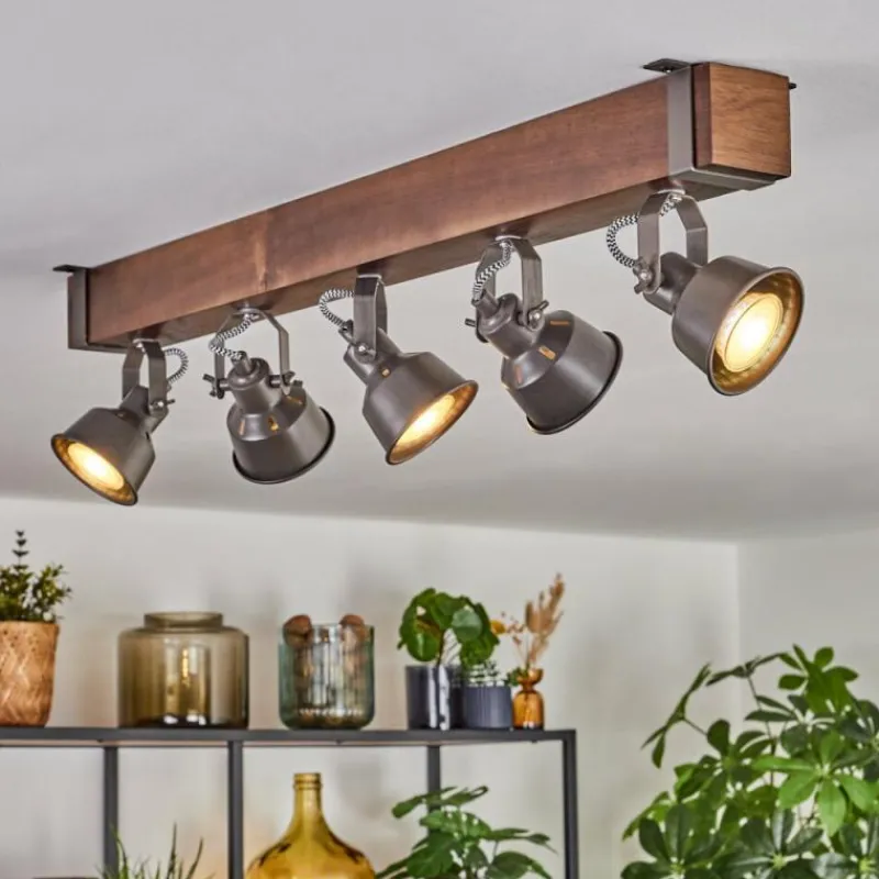 Lampes Industrielles-hofstein Pehefito Plafonnier, Spot de plafond Brun foncé, Gris, 5 lumières
