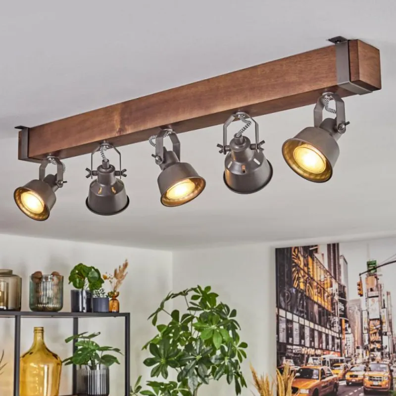 Lampes Industrielles-hofstein Pehefito Plafonnier, Spot de plafond Brun foncé, Gris, 5 lumières
