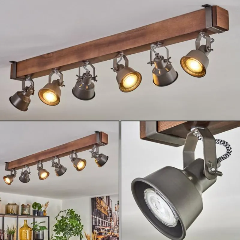 Lampes Industrielles-hofstein Pehefito Plafonnier, Spot de plafond Brun foncé, Gris, 6 lumières