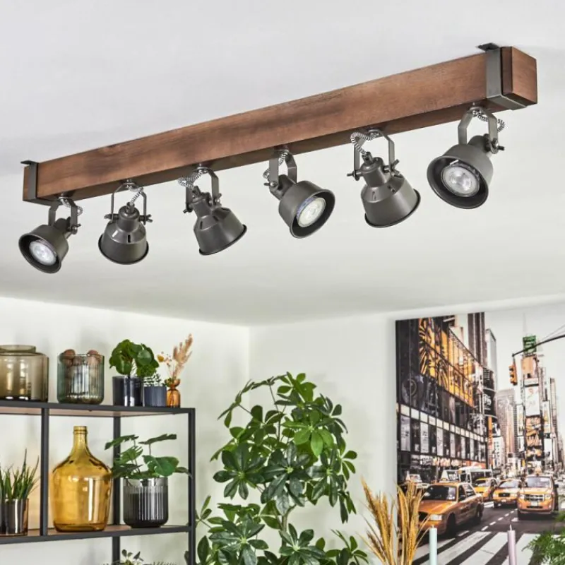 Lampes Industrielles-hofstein Pehefito Plafonnier, Spot de plafond Brun foncé, Gris, 6 lumières