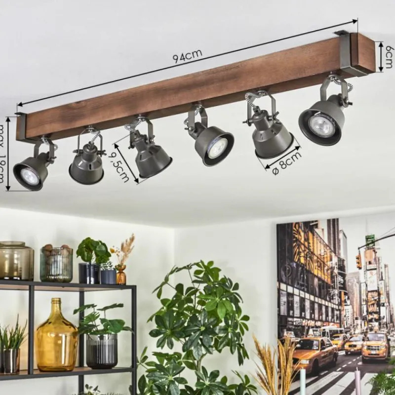 Lampes Industrielles-hofstein Pehefito Plafonnier, Spot de plafond Brun foncé, Gris, 6 lumières
