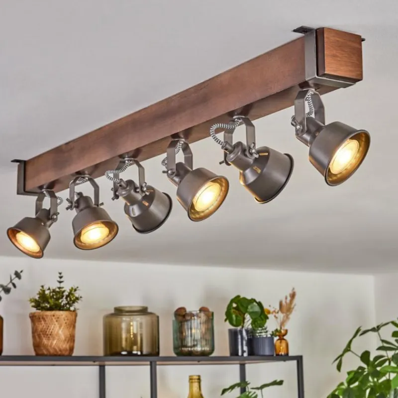 Lampes Industrielles-hofstein Pehefito Plafonnier, Spot de plafond Brun foncé, Gris, 6 lumières