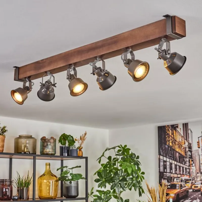 Lampes Industrielles-hofstein Pehefito Plafonnier, Spot de plafond Brun foncé, Gris, 6 lumières