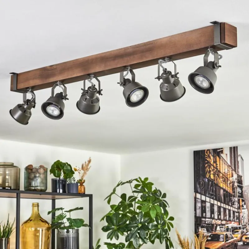 Lampes Industrielles-hofstein Pehefito Plafonnier, Spot de plafond Brun foncé, Gris, 6 lumières