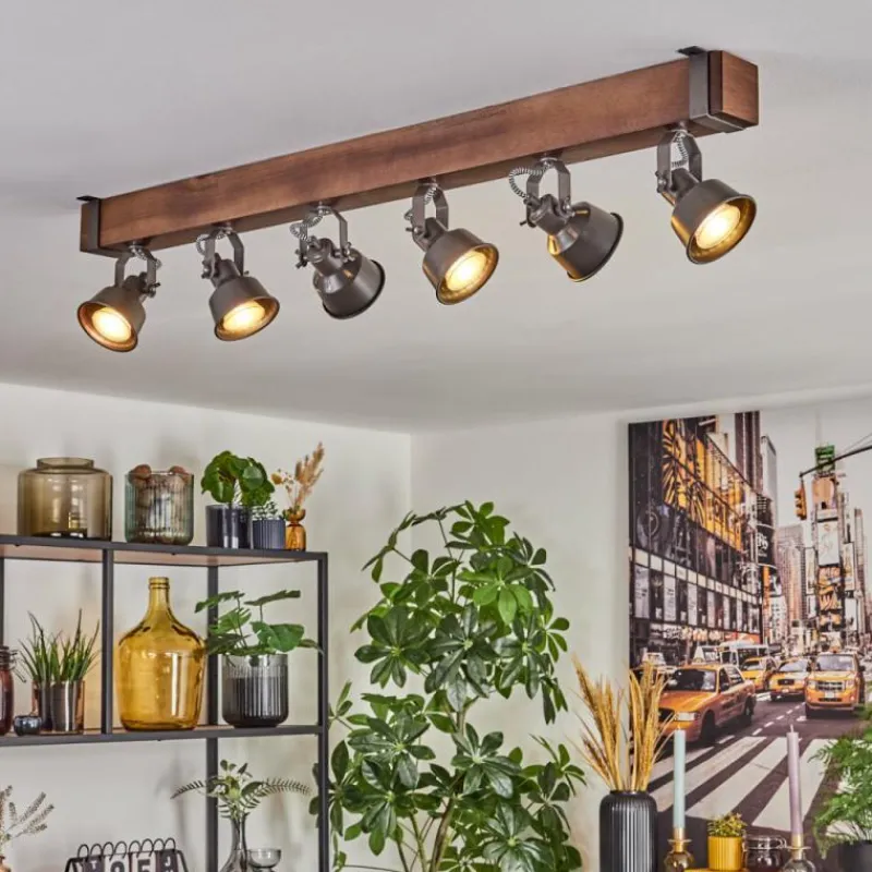 Lampes Industrielles-hofstein Pehefito Plafonnier, Spot de plafond Brun foncé, Gris, 6 lumières