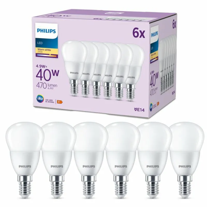 Luminaires Philips Philips Classic Lot de 6 LED E14 4,9 watt 2700 kelvin 470 lumen