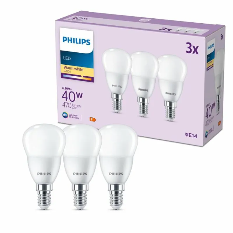 Luminaires Philips Philips Classic Lot de 3 LED E14 4,9 watt 2700 kelvin 470 lumen