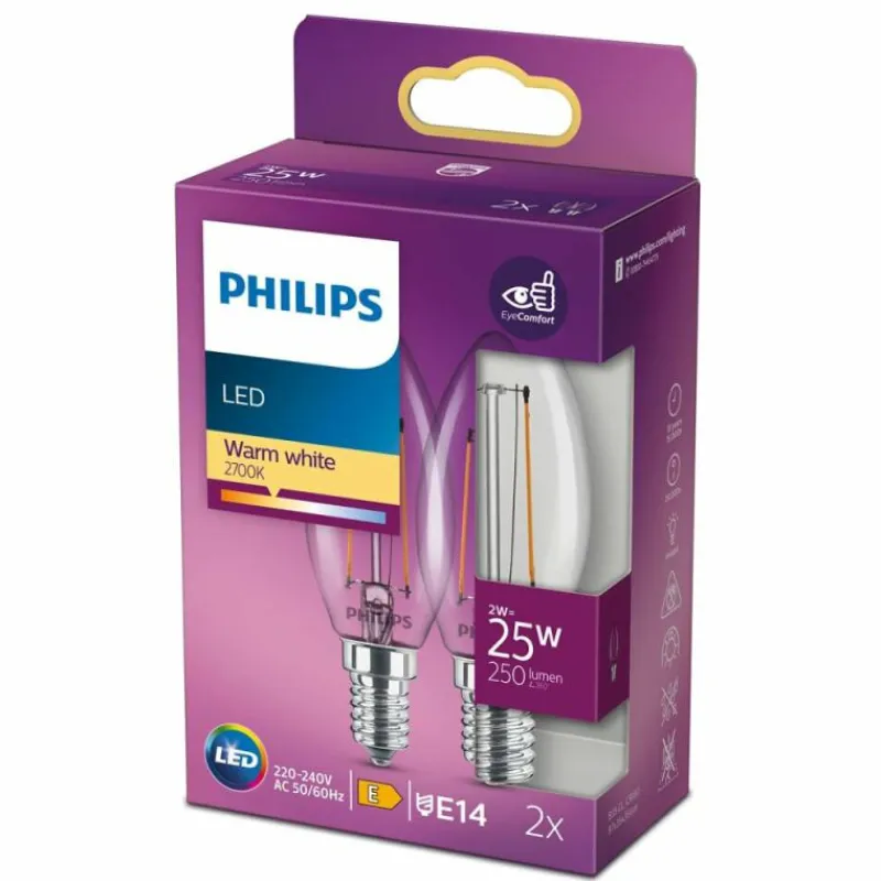 Luminaires Philips Philips 2x LED E14 2 Watt 2700 Kelvin 250 Lumen