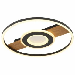 Lampes En Bois-Luminaires Globo Lighting Pikara Plafonnier LED Couleur bois, Noir, 1 lumière