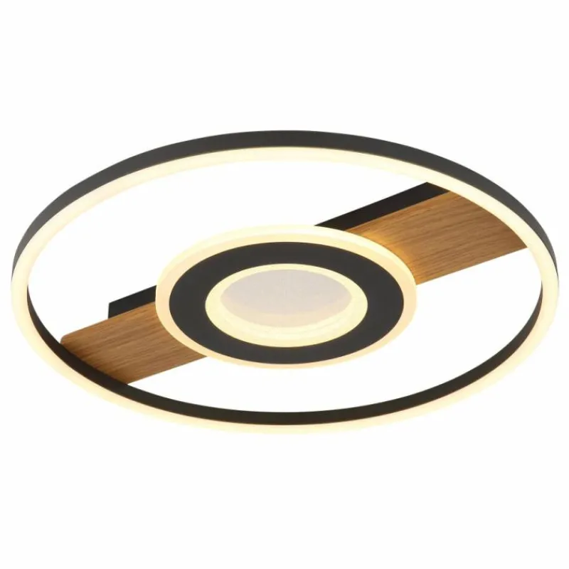 Lampes En Bois-Luminaires Globo Lighting Pikara Plafonnier LED Couleur bois, Noir, 1 lumière