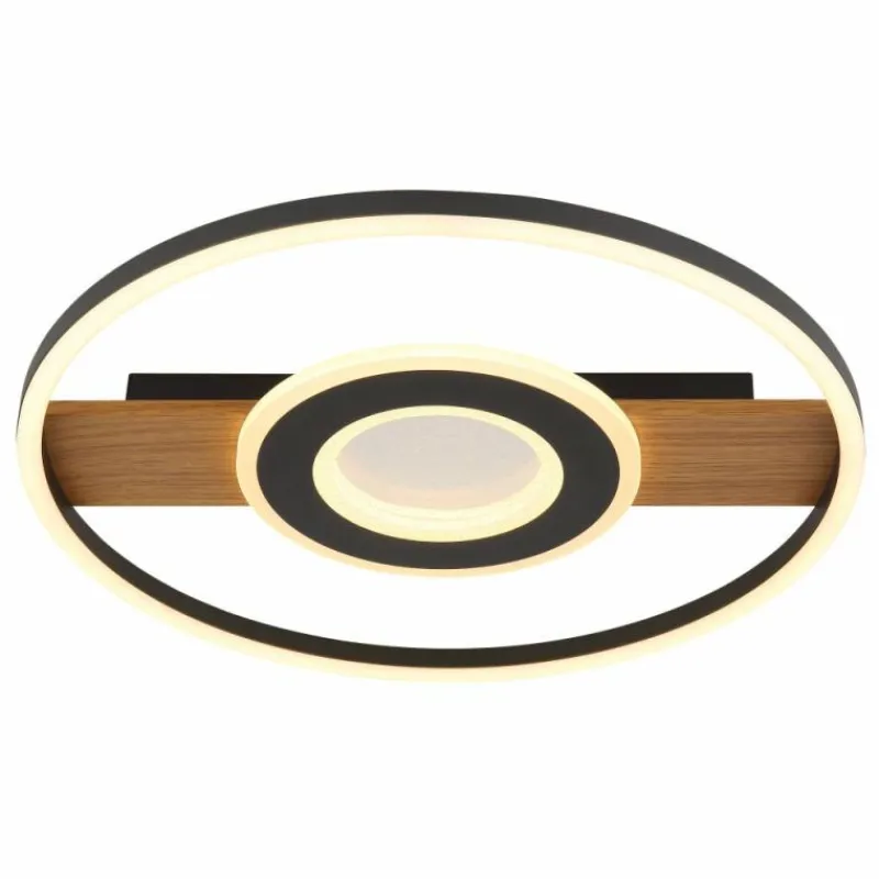 Lampes En Bois-Luminaires Globo Lighting Pikara Plafonnier LED Couleur bois, Noir, 1 lumière