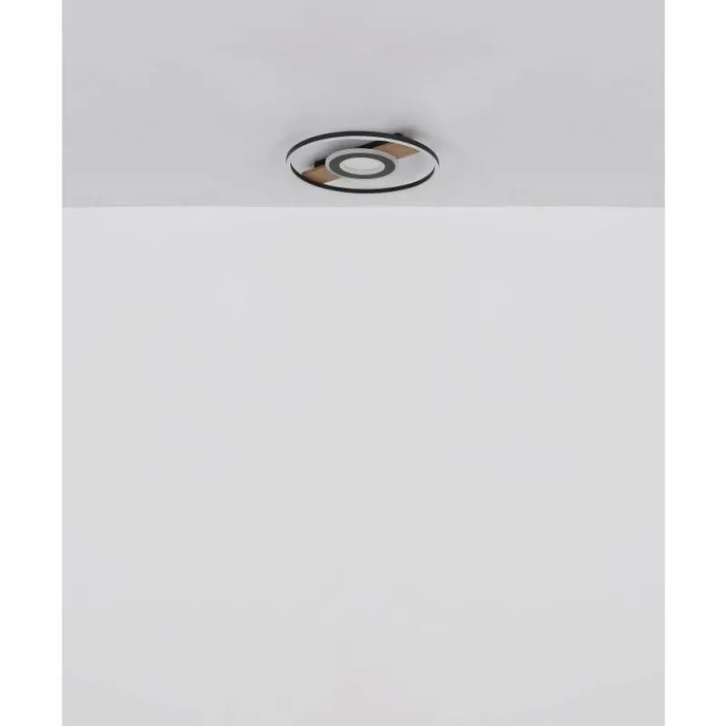 Lampes En Bois-Luminaires Globo Lighting Pikara Plafonnier LED Couleur bois, Noir, 1 lumière