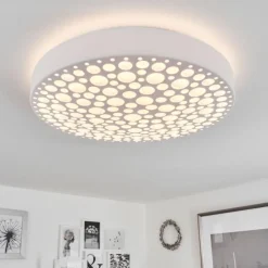 hofstein Plafonnier Agodim LED Blanc, 1 lumière, Télécommandes, Changeur de couleurs