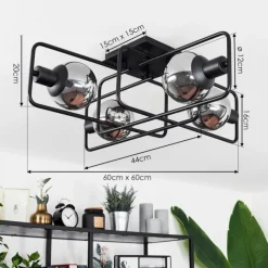 hofstein Plafonnier Agropoli Noir, 4 lumières