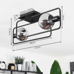 Suspension Verre Fumé-hofstein Plafonnier Agropoli Noir, 2 lumières