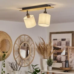 Lampes En Tissu-hofstein Plafonnier Alsen Bois clair, Noir, 2 lumières