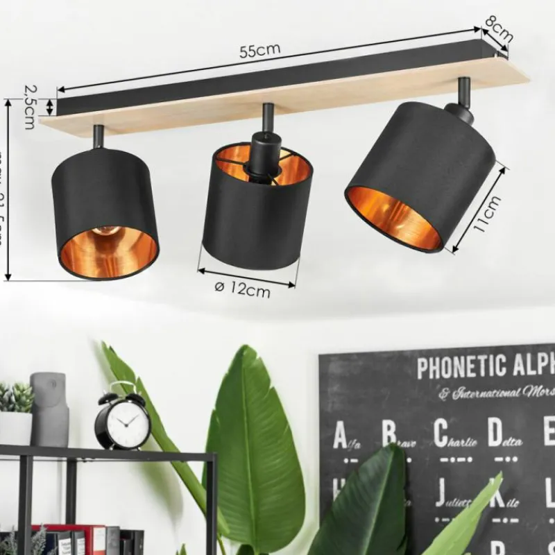 Lampes En Tissu-hofstein Plafonnier Alsen Bois clair, Noir, 3 lumières