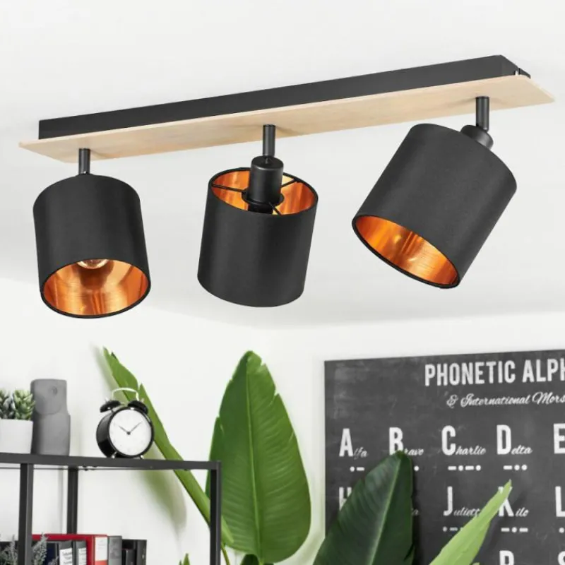 Lampes En Tissu-hofstein Plafonnier Alsen Bois clair, Noir, 3 lumières