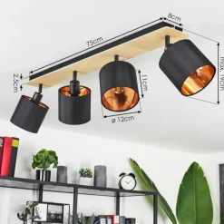 Lampes En Tissu-hofstein Plafonnier Alsen Bois clair, Noir, 4 lumières