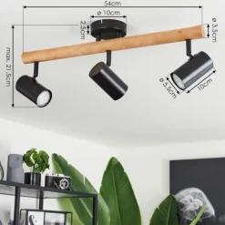 Lampes En Bois-hofstein Plafonnier Arbrentin Écru, Noir, 3 lumières