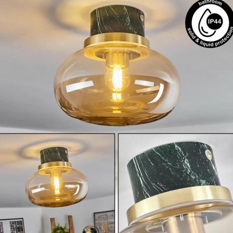 hofstein Plafonnier Arge Vert, Aspect marbre, Laiton, Blanc, 1 lumière