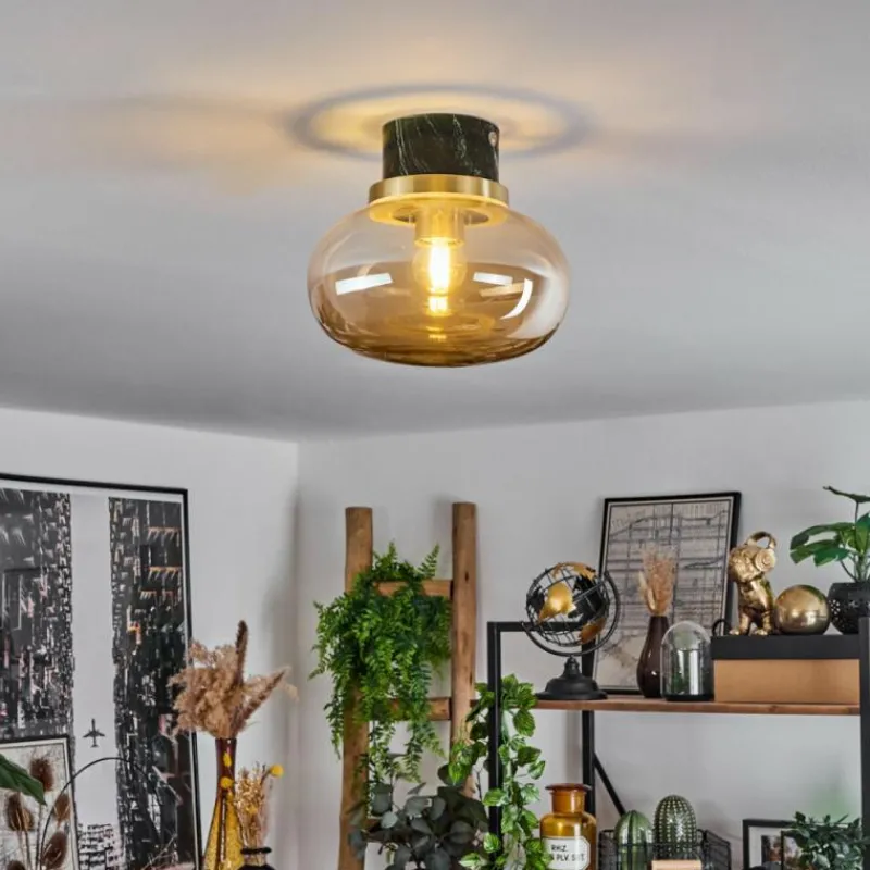 hofstein Plafonnier Arge Vert, Aspect marbre, Laiton, Blanc, 1 lumière