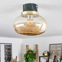 hofstein Plafonnier Arge Vert, Aspect marbre, Laiton, Blanc, 1 lumière