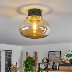 hofstein Plafonnier Arge Vert, Aspect marbre, Laiton, Blanc, 1 lumière