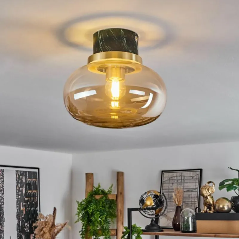 hofstein Plafonnier Arge Vert, Aspect marbre, Laiton, Blanc, 1 lumière