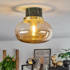 hofstein Plafonnier Arge Vert, Aspect marbre, Laiton, Blanc, 1 lumière